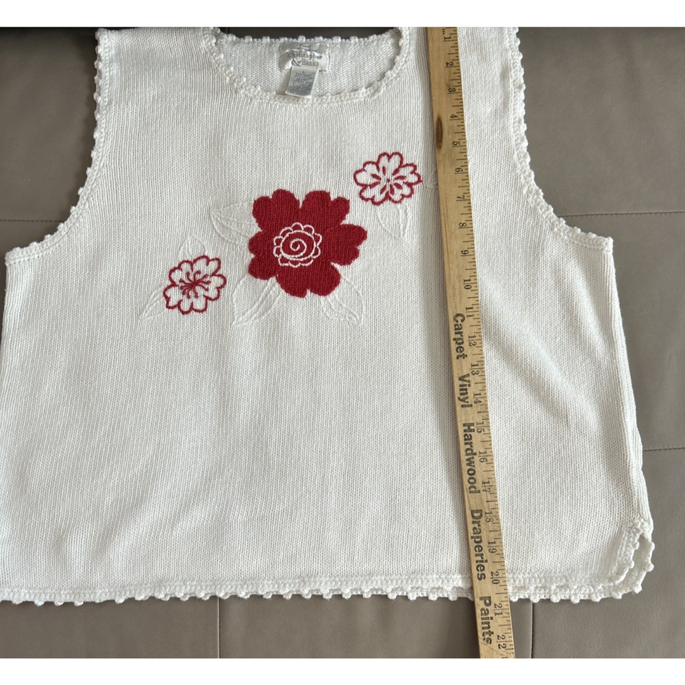 Christopher & Banks Women's L White Hand Embroidered Floral Tank Top - Picture 7 of 14